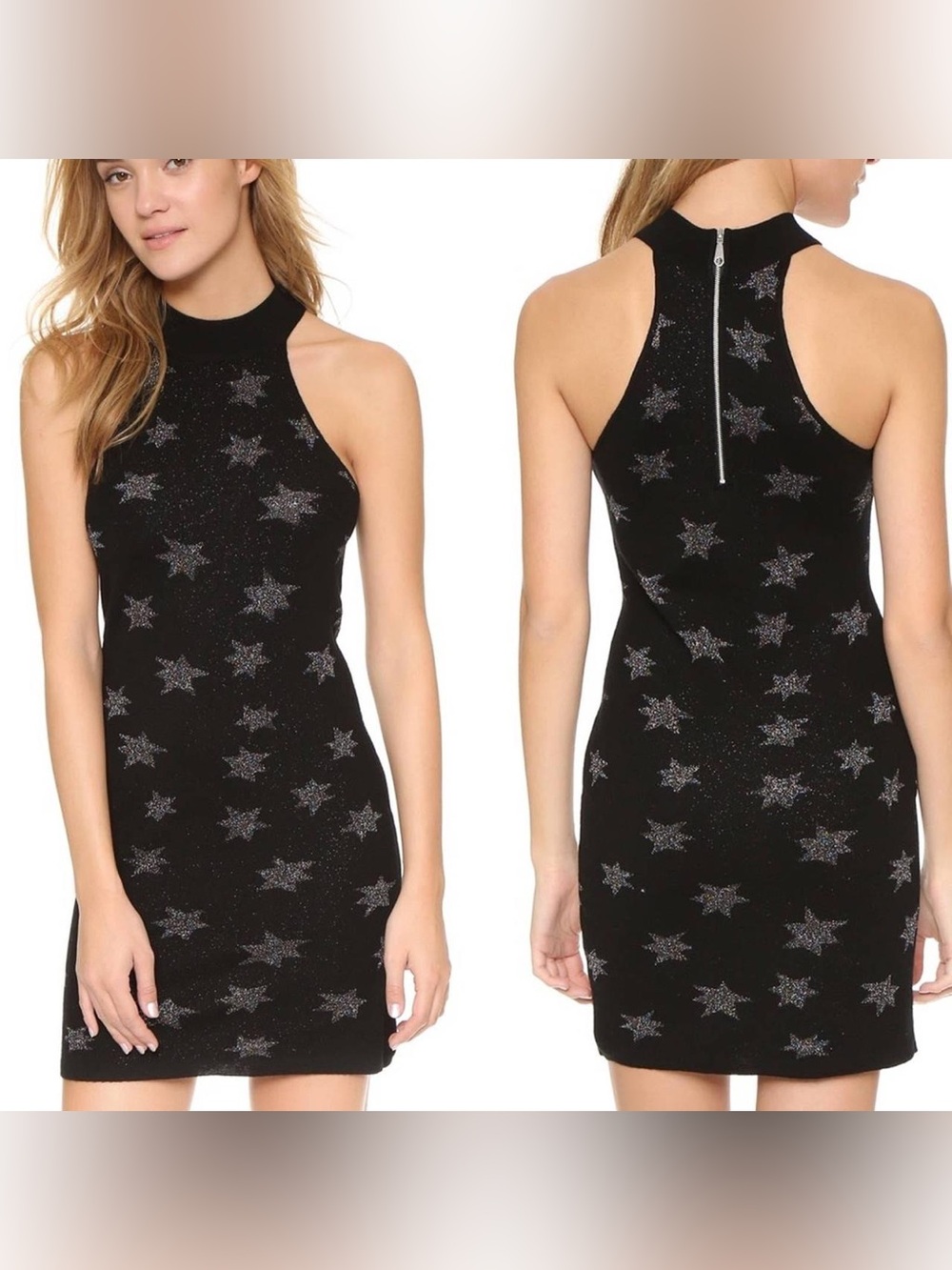 Rebecca Minkoff Star Print Halter Mini Dress | Glitter Knit